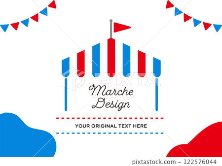 2025 Osaka Expo image colors - red and blue Tent, garland, flag icons Vector illustration 122576044