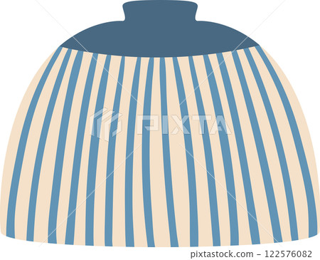Featuring a simple striped vase adorned with vertical blue and beige lines, showcasing a small neck and a rounded body, isolated against a clean white background Featuring a simple striped vase adorned with vertical blue and beige lines, showcasing a small neck and a rounded body, isolated against a clean white background 122576082