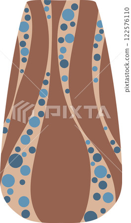Stylish modern vase with brown, blue and beige colors, decorated with circles and stripes, perfect for interior design projects and home decor inspiration 122576110