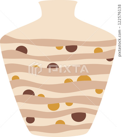 Modern and stylish vase with a unique design featuring wavy lines and circles in warm, earthy tones of brown and yellow, perfect for adding a touch of elegance to any home decor Modern and stylish vase with a unique design featuring wavy lines and circles in warm, earthy tones of brown and yellow, perfect for adding a touch of elegance to any home decor 122576138