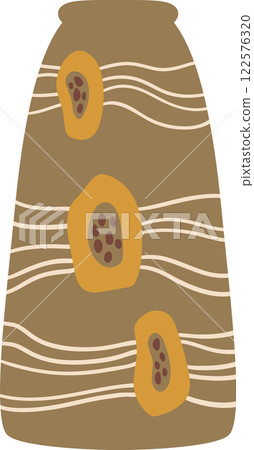 Contemporary vase featuring a stylized papaya motif, with wavy lines and a warm color palette, creating a visually appealing design suitable for interior decoration or graphic design projects 122576320