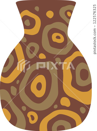 Brown ceramic vase with abstract pattern showing concentric circles, suitable for interior design and home decoration, representing craftsmanship and elegance 122576325