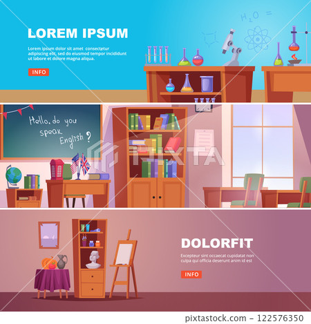 Education banners. school specific interiors chemistry classes languages and arts 122576350