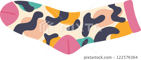 Modern and stylish sock featuring a vibrant, colorful abstract pattern resting on a clean white background, ideal for highlighting fashion and comfort in everyday wear Modern and stylish sock featuring a vibrant, colorful abstract pattern resting on a clean white background, ideal for highlighting fashion and comfort in everyday wear 122576364