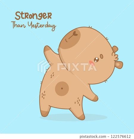 Cute Capybara sportsman is engaged in fitness. Cartoon kawaii animal Athlete with motivational quote. Vector illustration Cute Capybara sportsman is engaged in fitness. Cartoon kawaii animal Athlete with motivational quote. Vector illustration 122576612