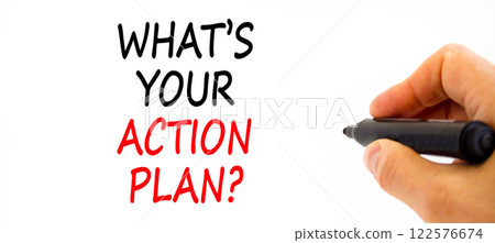 Action plan symbol. Concept words What is your action plan on beautiful white paper. Beautiful white background. Businessman hand with pen. Business What is your action plan concept. Copy space Action plan symbol. Concept words What is your action plan on beautiful white paper. Beautiful white background. Businessman hand with pen. Business What is your action plan concept. Copy space 122576674