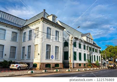 National Assembly in a historic building in Paramaribo, the capital of Suriname in South America 122576869