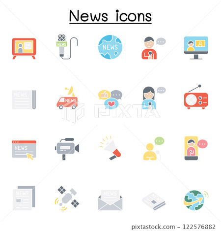 News icon set in flat color style News icon set in flat color style 122576882