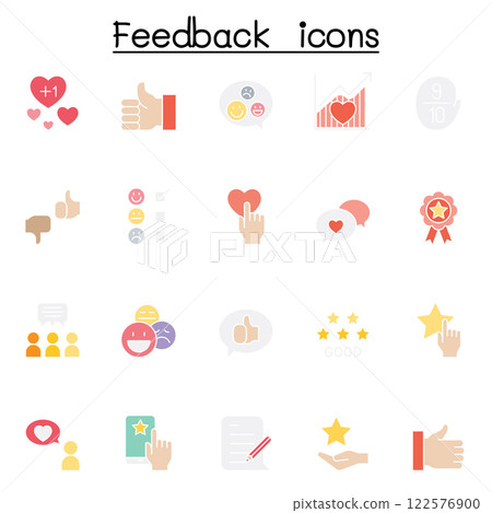 Set of Customer Feedback icon. contains such icon as review, comment, Loyalty, customer relationship management, satisfaction and more 122576900