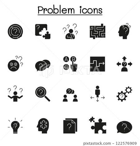 Problem and Question icon set in glyph style Problem and Question icon set in glyph style 122576909
