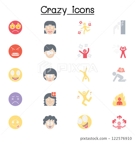 Crazy icon set in flat color style Crazy icon set in flat color style 122576910