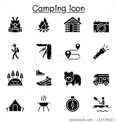 Camping icon set in glyph style Camping icon set in glyph style 122576913