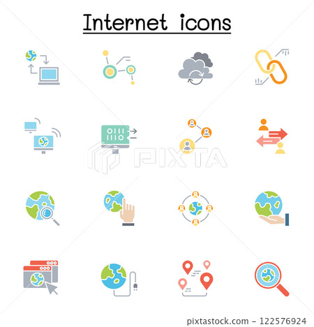 Internet connection icon set in flat color style Internet connection icon set in flat color style 122576924