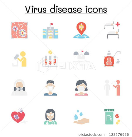 Virus disease icon set in flat color style Virus disease icon set in flat color style 122576926