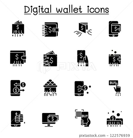 Digital wallets icon set in glyph style 122576939