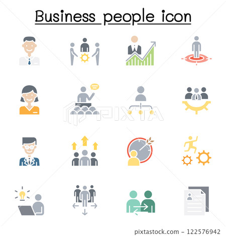 Business people icon set in flat color style Business people icon set in flat color style 122576942