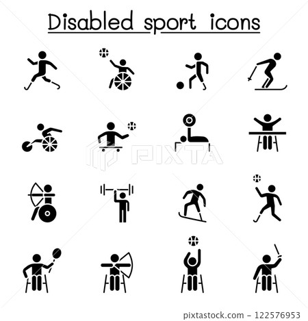 Disabled sport icon set in glyph style 122576953