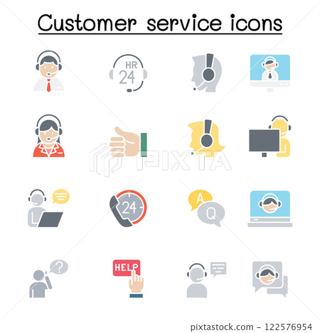 Set of Customer service related vector icon. contains such icon as support, call center, headset, operator, solve problem, helping and more. 122576954