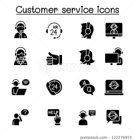 Set of Customer service related vector icon. contains such icon as support, call center, headset, operator, solve problem, helping and more. 122576955