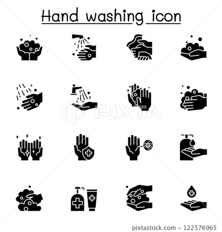 Hand washing icon set in glyph style 122576965