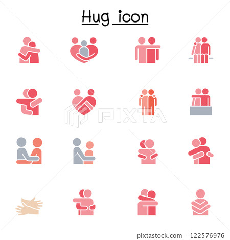 Lover, hug, friendship, relationship icon set in flat color style Lover, hug, friendship, relationship icon set in flat color style 122576976