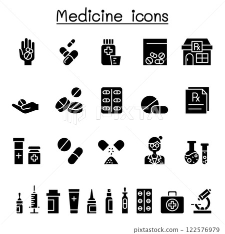 Set of medical drug related vector icon. contains such icon as, pill, tablet, syringe, pharmacy, drugstore, capsule, prescription, pharmacist and more. Set of medical drug related vector icon. contains such icon as, pill, tablet, syringe, pharmacy, drugstore, capsule, prescription, pharmacist and more. 122576979