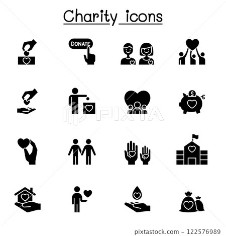 Charity and Donation icon set in glyph style Charity and Donation icon set in glyph style 122576989