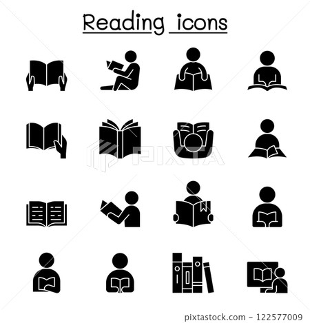 Reading icon set in glyph style 122577009