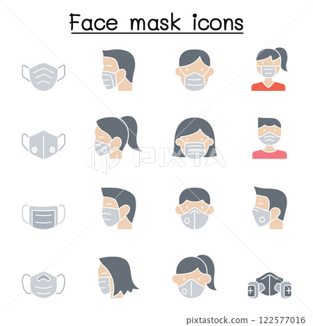 Face mask protection virus icon set in flat color style 122577016