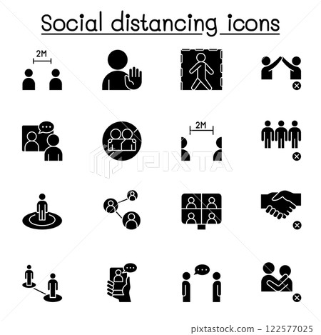 Social distancing icon set in glyph style Social distancing icon set in glyph style 122577025
