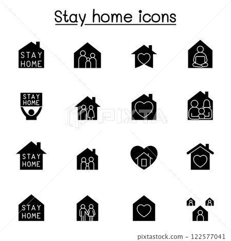 Stay home icon set in glyph style Stay home icon set in glyph style 122577041