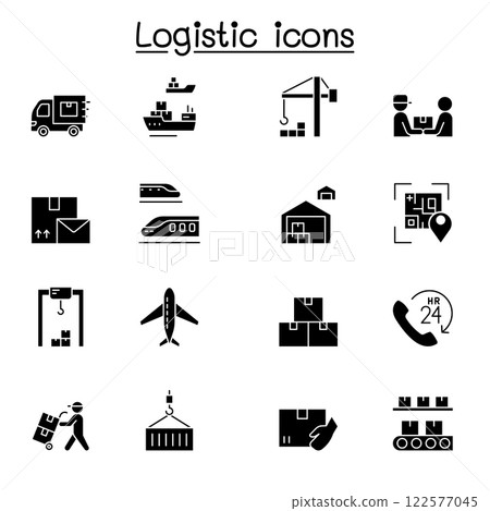Logistic and Delivery service icon set in glyph style 122577045