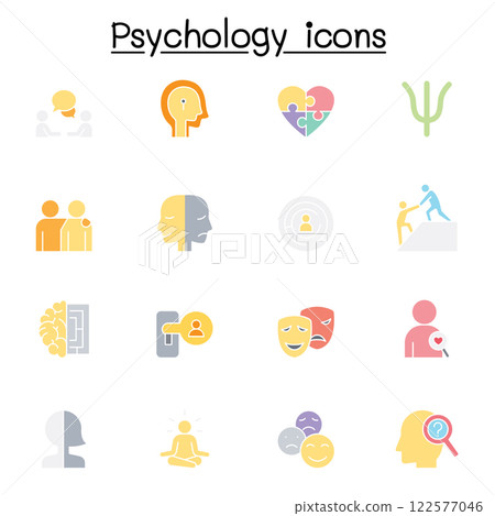 Psychology icon set in flat color style 122577046