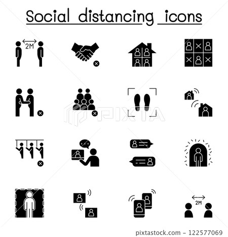 Social distancing icon set in glyph stlye 122577069