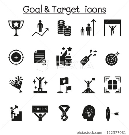 Goal and target icon set in glyph style 122577081