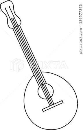 St. Patrick's Day, mandolin guitar, Irish folk musical instruments, black and white vector linear icon isolated on a white transparent background St. Patrick's Day, mandolin guitar, Irish folk musical instruments, black and white vector linear icon isolated on a white transparent background 122577256
