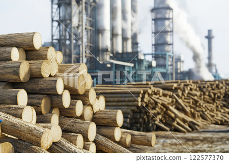Wood Logs at Industrial Processing Plant 122577370