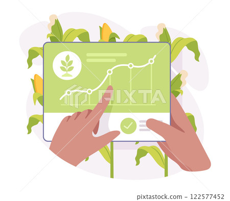 Farming Technology with Hand Use Tablet App Monitor Crop Growing Vector Illustration 122577452