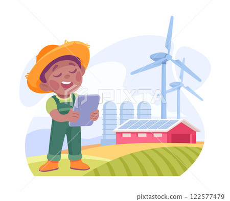 Farming Technology with Boy Farmer Stand with Tablet Vector Illustration Farming Technology with Boy Farmer Stand with Tablet Vector Illustration 122577479