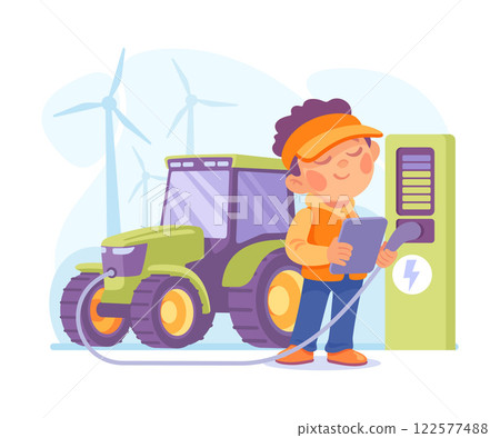 Farming Technology with Boy Farmer Stand with Tablet Vector Illustration Farming Technology with Boy Farmer Stand with Tablet Vector Illustration 122577488