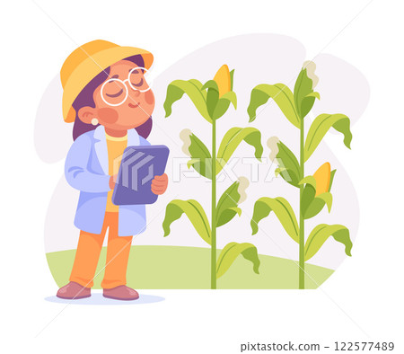 Farming Technology with Girl Farmer Stand with Tablet Vector Illustration Farming Technology with Girl Farmer Stand with Tablet Vector Illustration 122577489