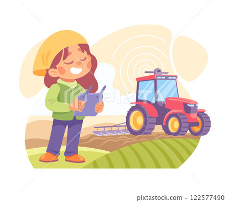 Farming Technology with Girl Farmer Stand with Tablet Vector Illustration Farming Technology with Girl Farmer Stand with Tablet Vector Illustration 122577490