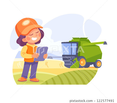 Farming Technology with Girl Farmer Stand with Tablet Vector Illustration Farming Technology with Girl Farmer Stand with Tablet Vector Illustration 122577491