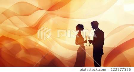 Silhouette of a couple holding champagne glasses 122577556