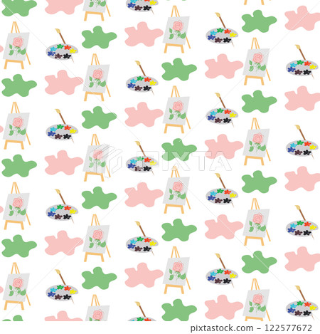 Colored blots and artistic easel. Vector illustration. Seamless pattern. Colored blots and artistic easel. Vector illustration. Seamless pattern. 122577672