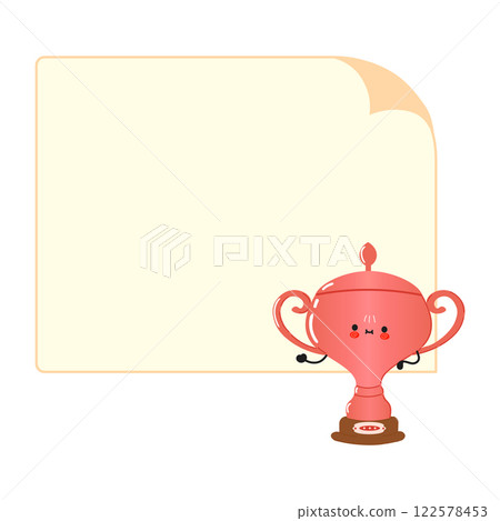 Cute Funny Bronze Trophy Cup Cartoon Character Poster for a Fun Concept Cute Funny Bronze Trophy Cup Cartoon Character Poster for a Fun Concept 122578453