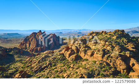 Aerial Red Rock Formations and Desert Valley in Utah Snow Canyon Aerial Red Rock Formations and Desert Valley in Utah Snow Canyon 122579086