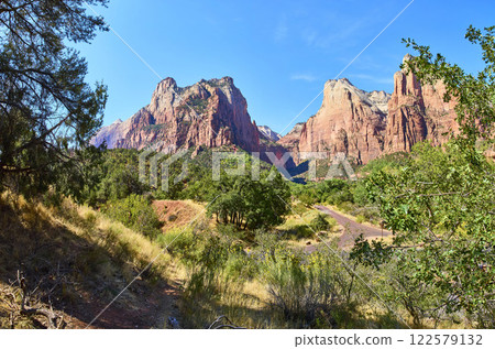 Zion National Park Red Rock Panorama at Eye-Level Perspective Zion National Park Red Rock Panorama at Eye-Level Perspective 122579132
