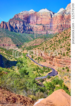 Zion National Park Red Rock Cliffs with Winding Road Scenic Overlook Zion National Park Red Rock Cliffs with Winding Road Scenic Overlook 122579149