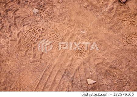 Footprints on Reddish Dusty Trail Gooseberry Mesa High Angle View Footprints on Reddish Dusty Trail Gooseberry Mesa High Angle View 122579160